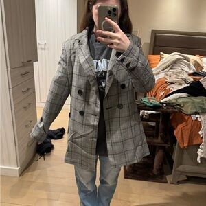 Marciano Black and Gray Plaid Blazer